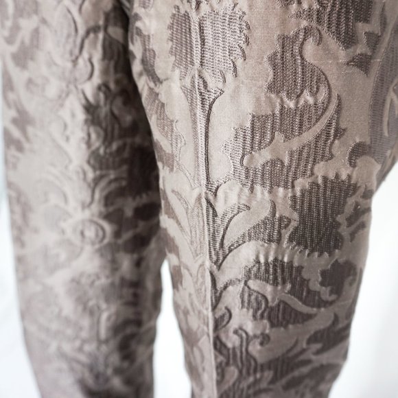 165. ALBERTA FERRETTI Purple Dark Taupe Silk Jacquard Ankle Pants Sz 10 - Picture 6 of 7